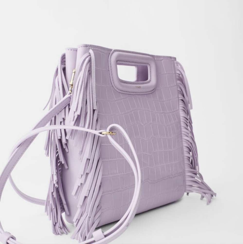 Maje Lilac Crocodile Effect Embossed Leather M Bag